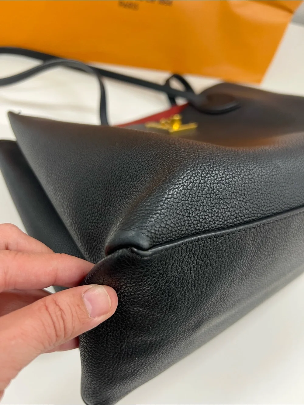 Louis Vuitton Black Leather LV Logo Lock me Shopper Tote Bag